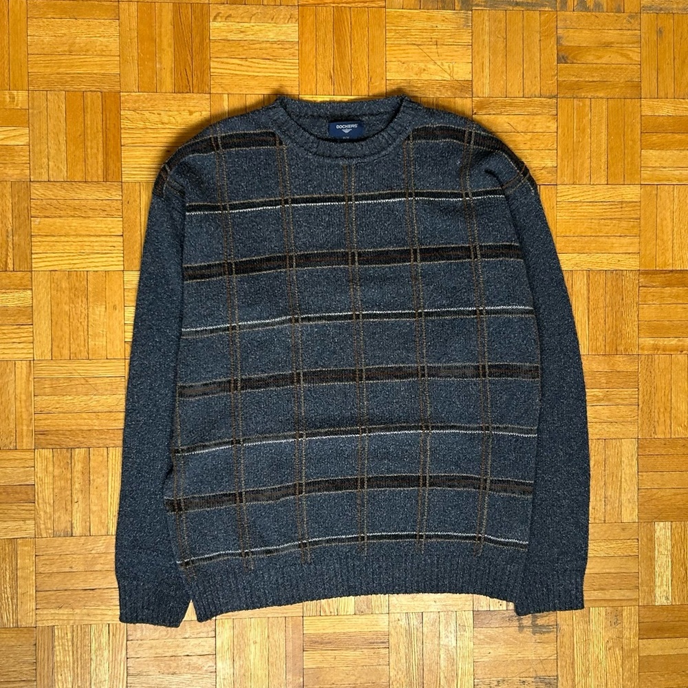 Dockers Plaid Striped Gray/Black/Brown Men’s Medium Sweater